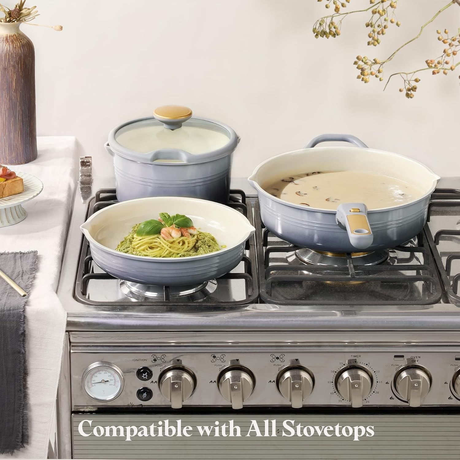 17Pcs Titanium Cookware Set Pots & Pans Set Non Stick Kitchen Cooking Set W/