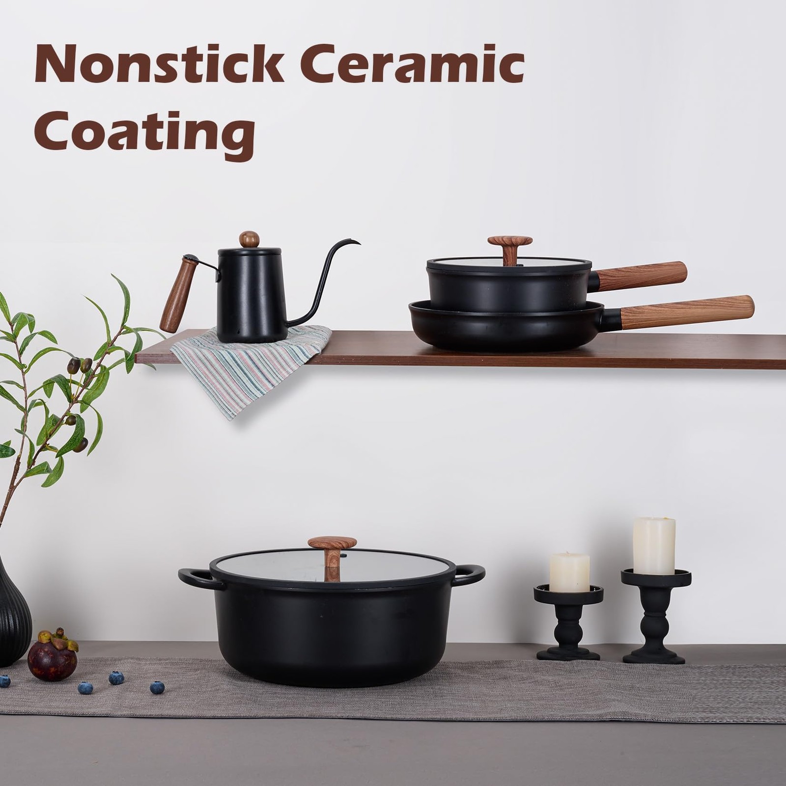 Ceramic Cookware Sets 17 pcs, Healthy Pots and Pans Set Non Stick, Induction …