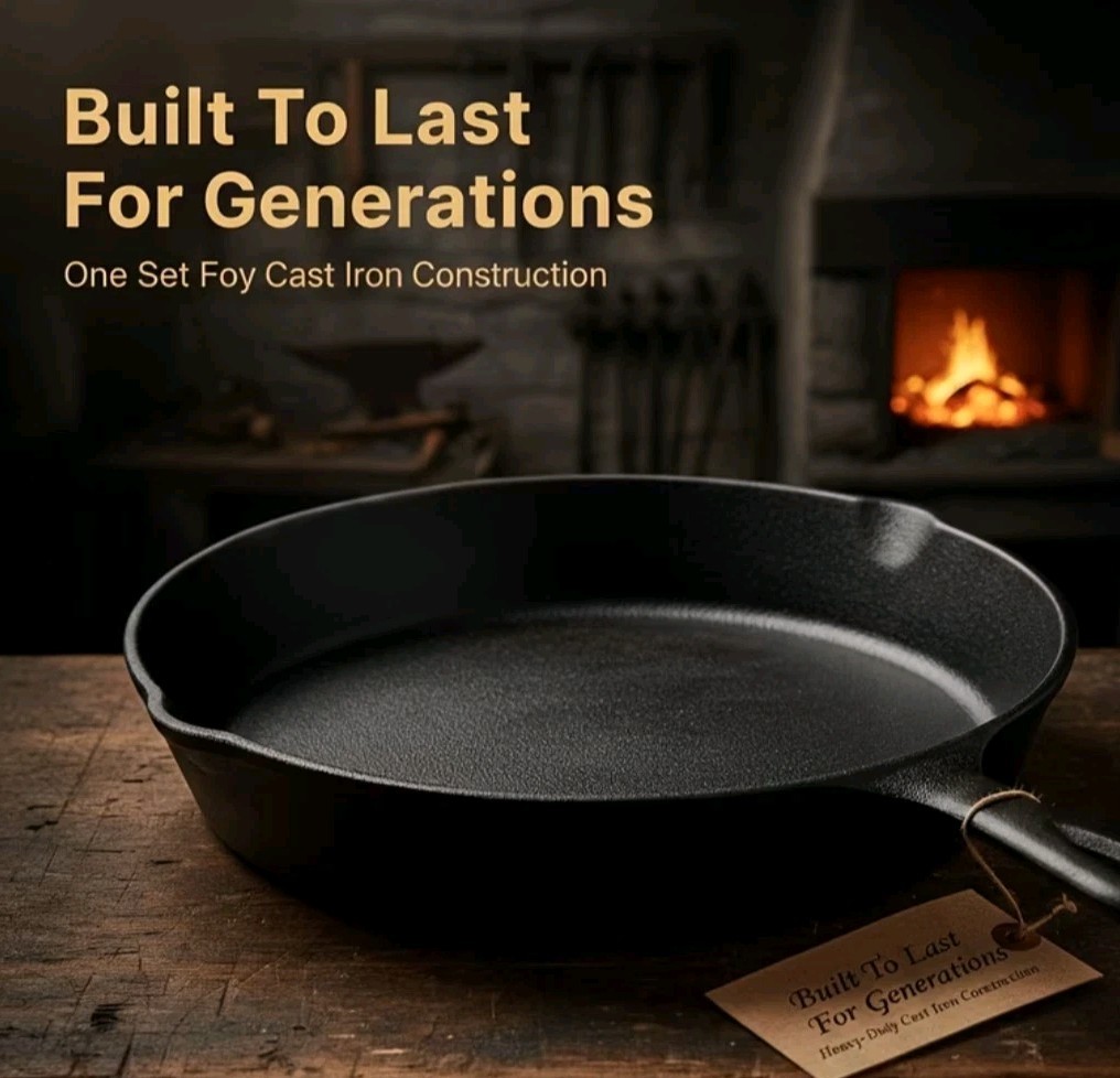 3pc CAST IRON Skillet Set, 6/8/10 inch Pre-Seasoned Pans, Black