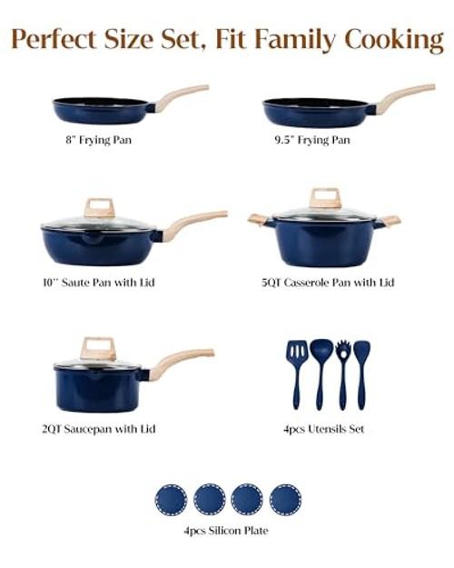 16Pcs Titanium Pots and Pans Set,Toxic-Free Cookware Set, Dishwasher & Blue