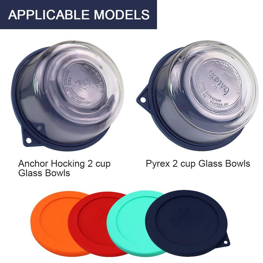 2 Cup Round Silicone Storage Cover Lids Replacement for Anchor Hocking and Pyrex