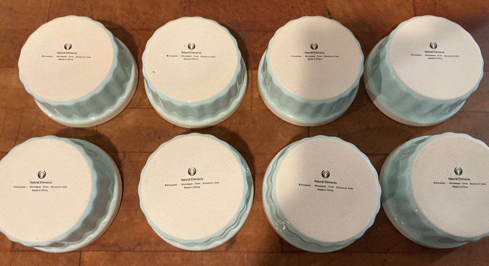 Set of 4 Light Blue & Cream 8 Ounce Ramekins Natural Elements from Kitchen Kraft