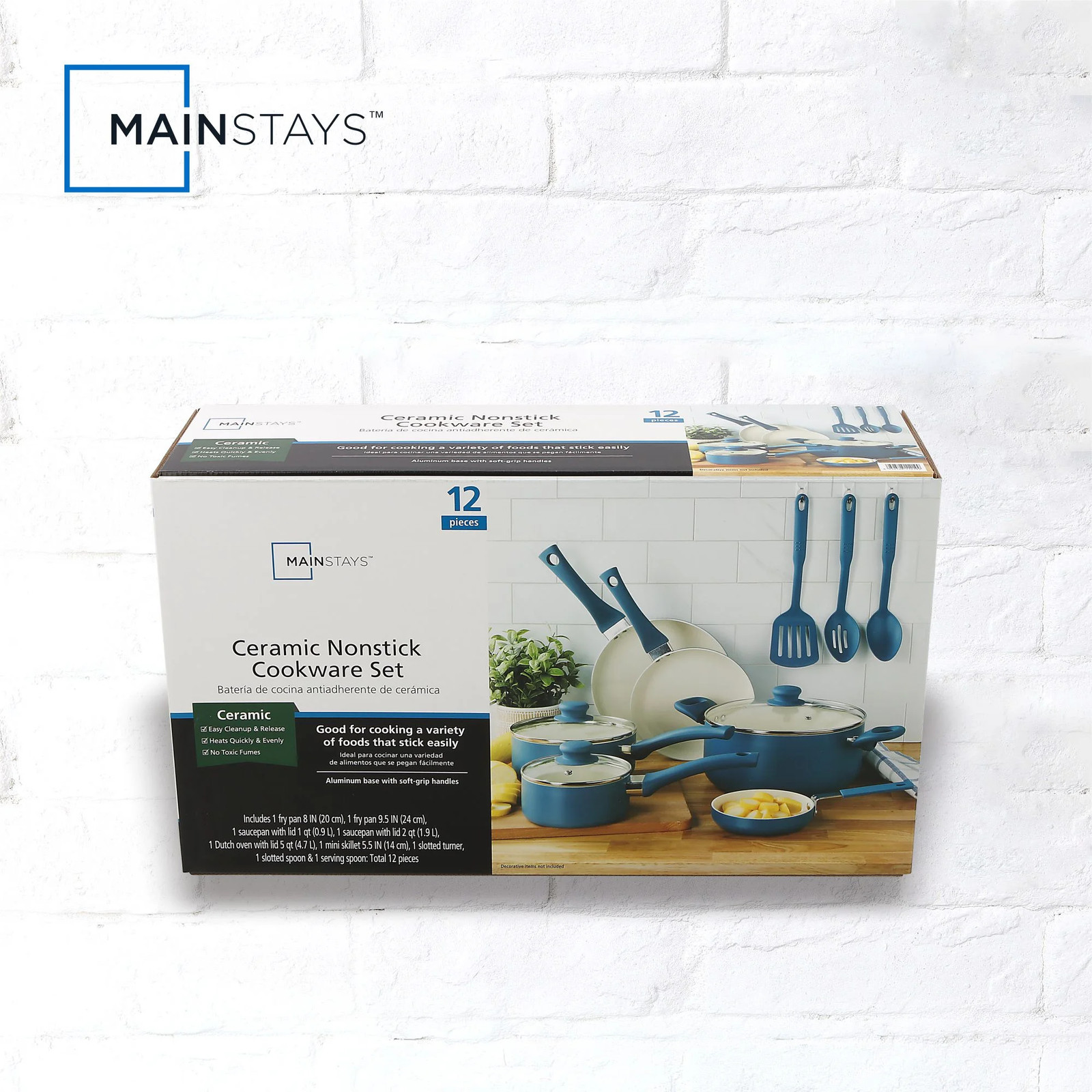 12 Piece Ceramic Nonstick Aluminum Pots and Pans Cookware Set, Blue