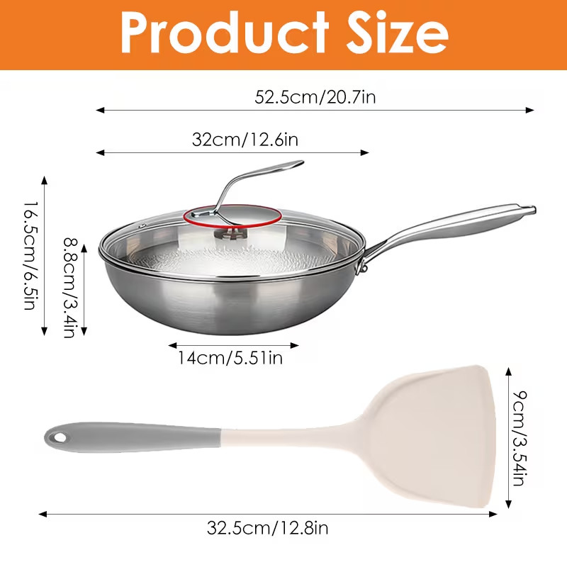 Professional Grade Pure Titanium Wok & Frying Pan – Hammered Finish Non-Coated C