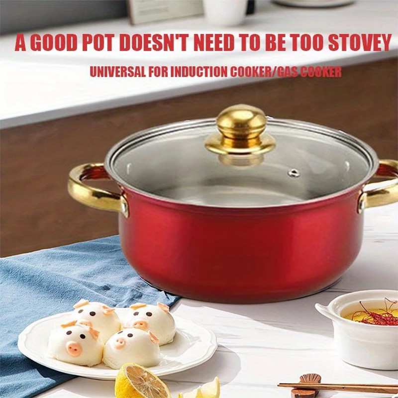 12 Piece Cookware Set Nonstick Pots and Pans Home Kitchen Cooking Non Stick, Red