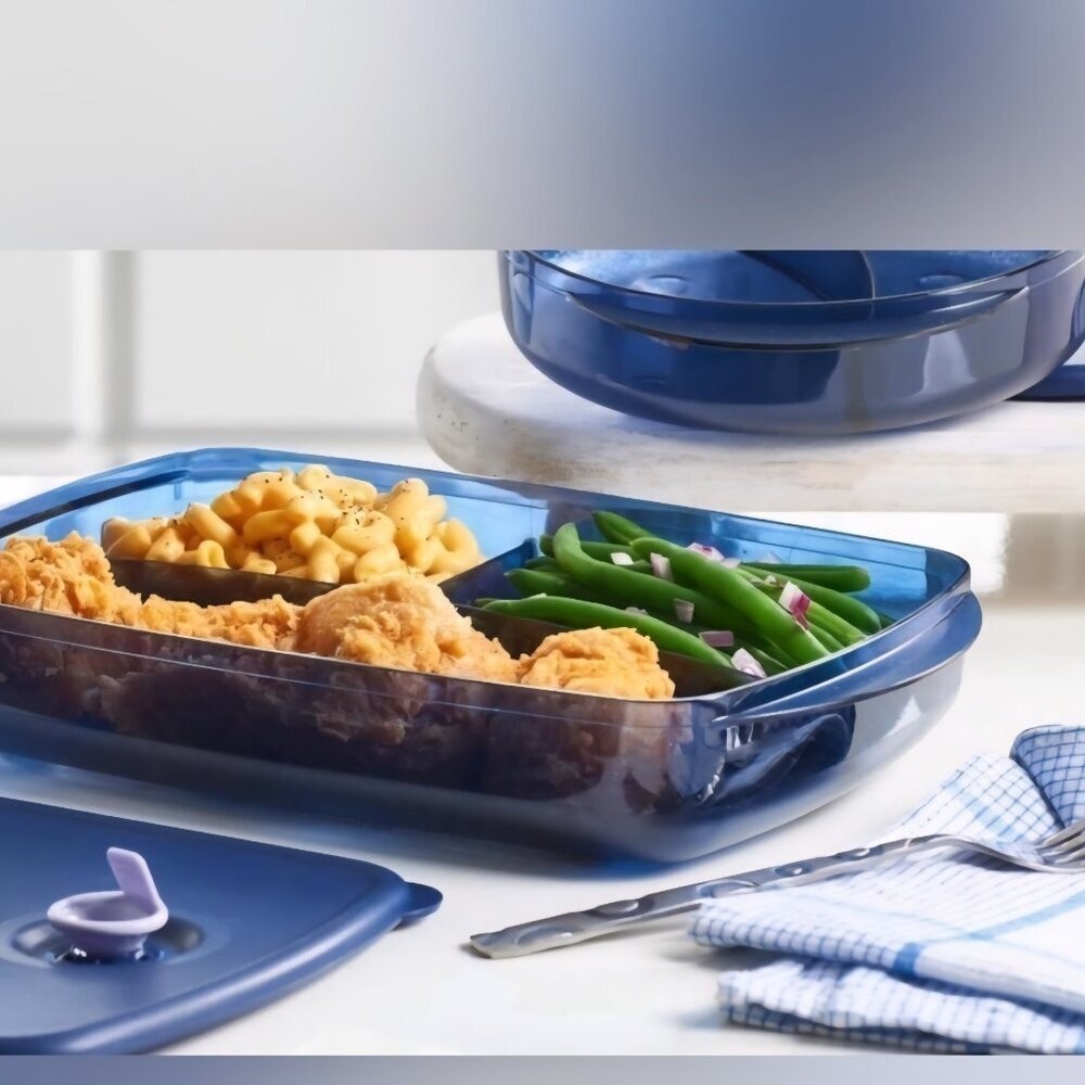 Tupperware Vent N Serve Divided Dish – NEW – Blue – Microwave/Freezer
