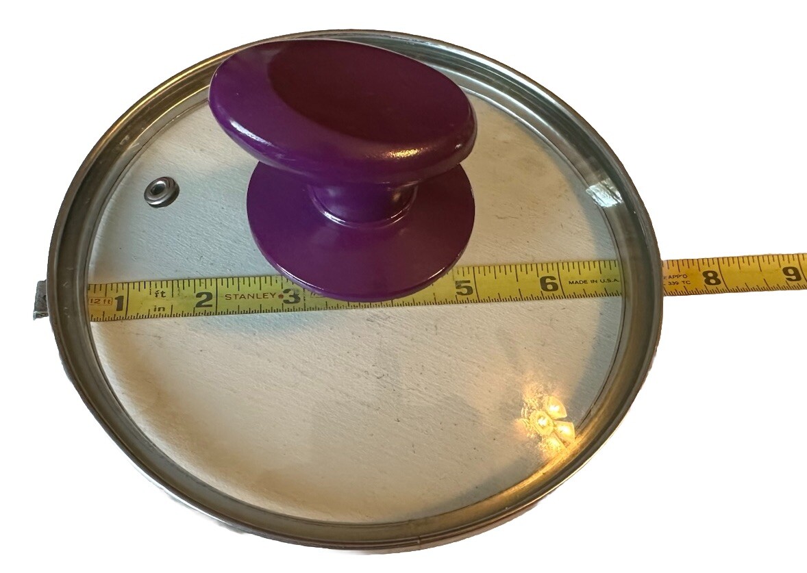 Unbranded Clear Glass Pot Vented Lid Purple Knob Bakelite 7″ 6″ Inside