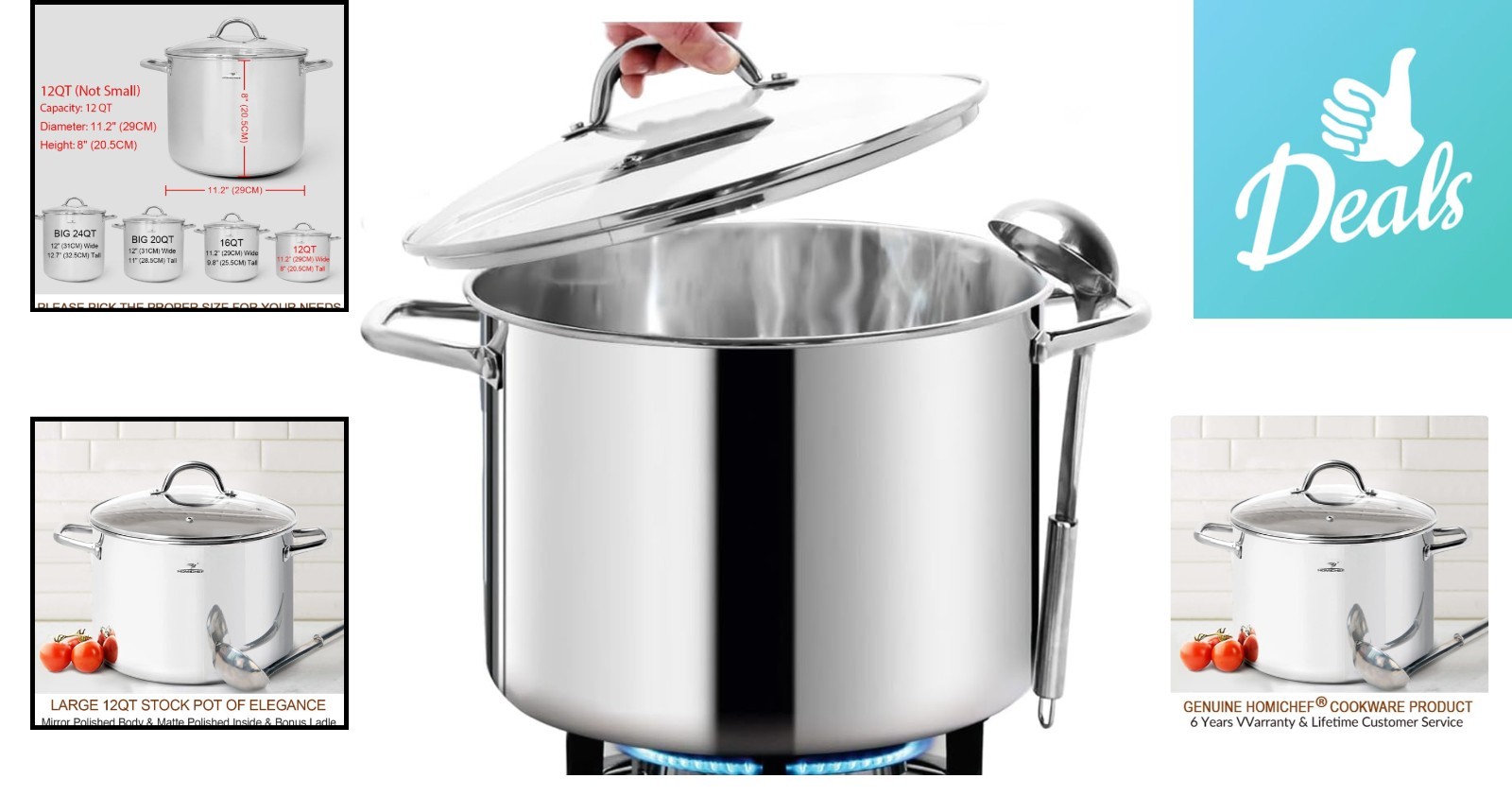Commercial Grade 12 Quart Stock Pot with Glass Lid – Perfect for Soups & Stocks