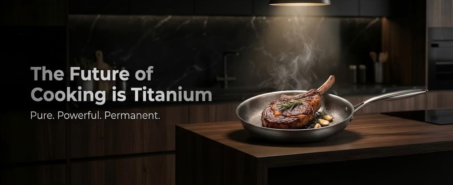 Titanium Frying Pan with Lid, 11.8″ Uncoated Hammered Skillet for Cooking,