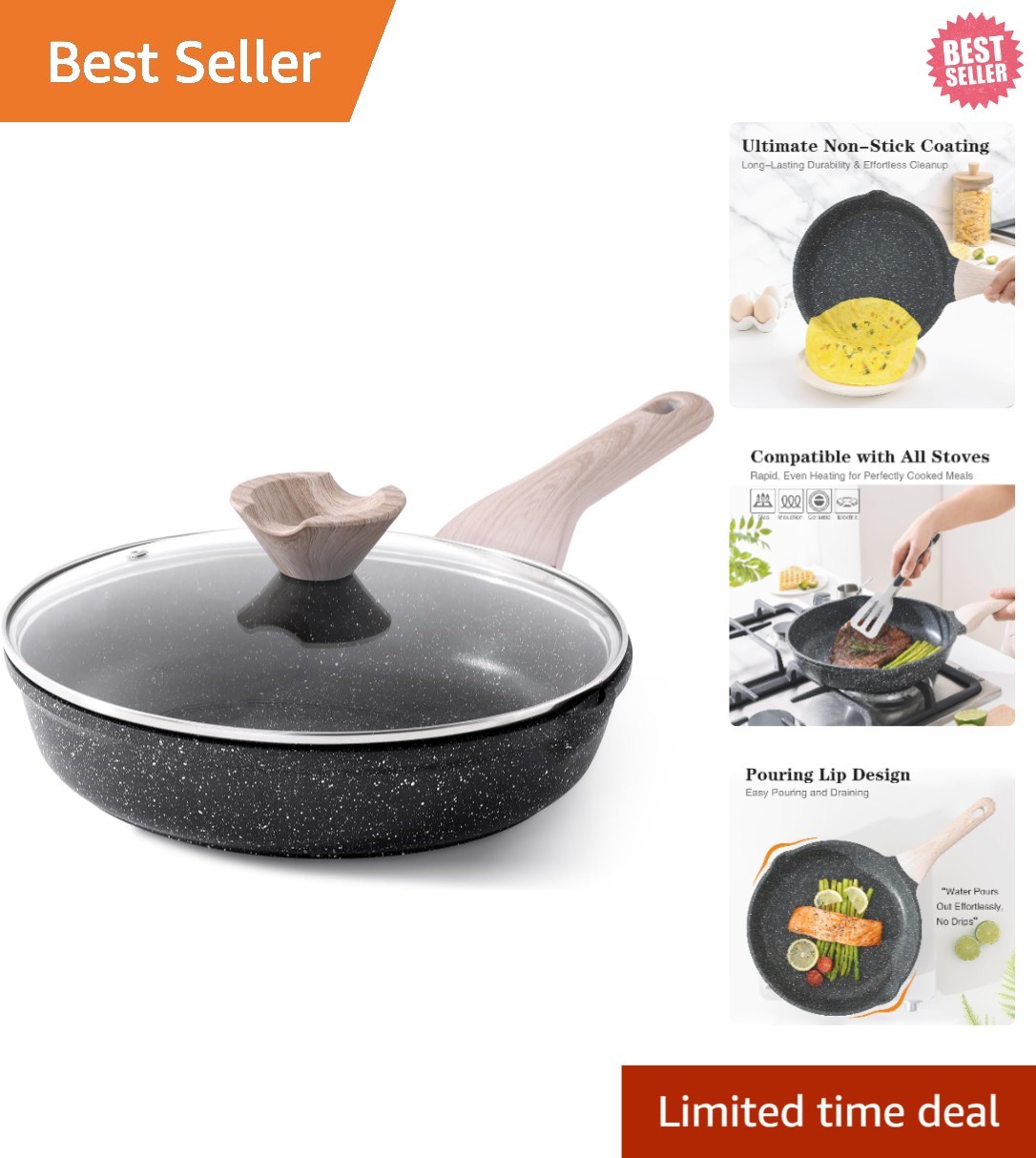 Effortless Cleanup Nonstick Frying Pan – 9.5 Inch Classic Granite Design