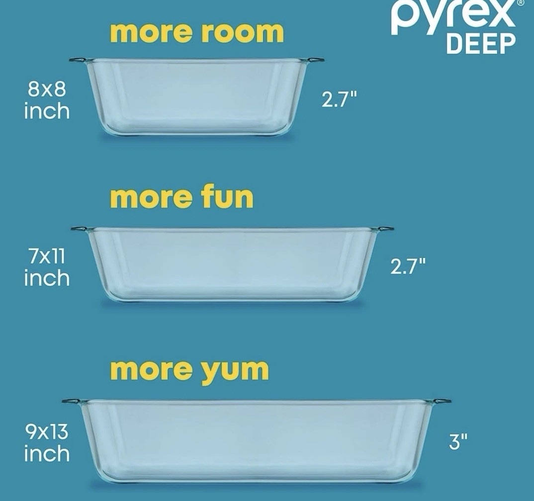 Pyrex Deep 6pc Glass Baking Dish Set (9″X13″, 7″X11″, 8″X8″) Bpa-Free Sage Lids