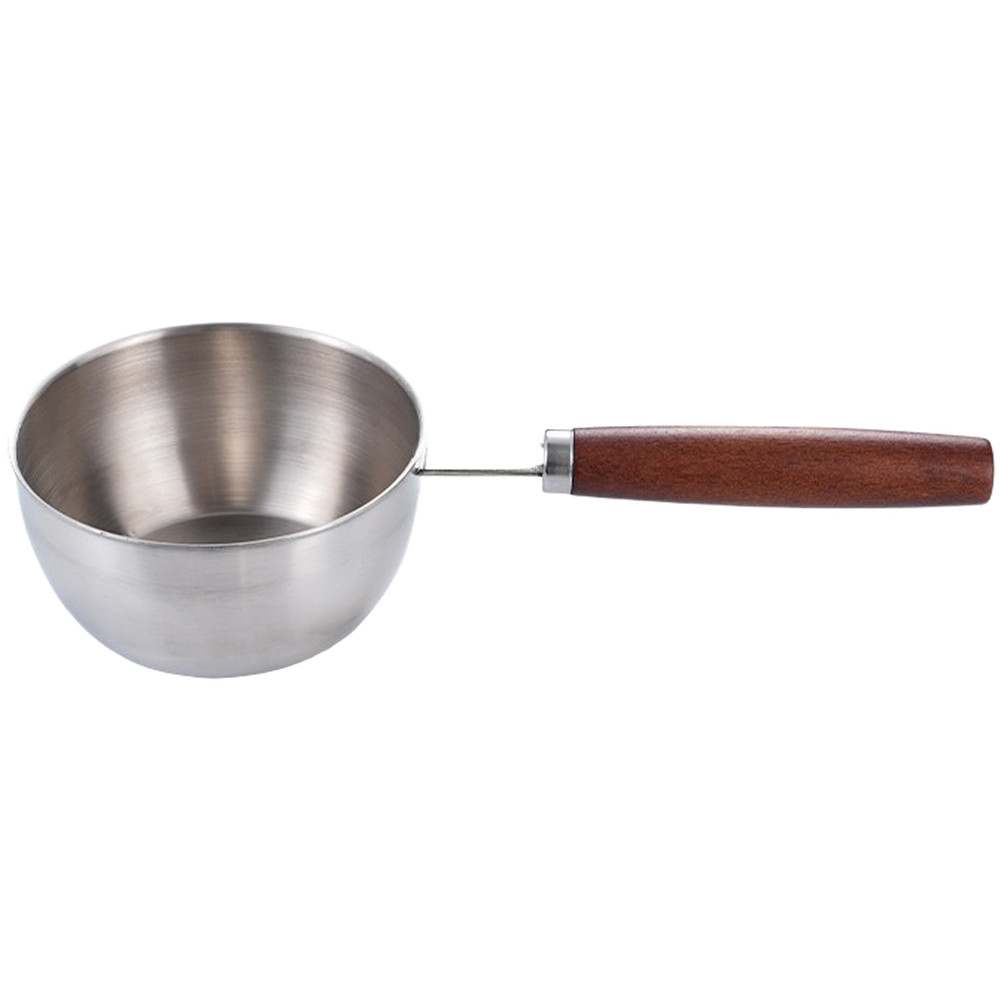 Oil Pouring Pan 28×11.6x6cm Stainless Steel Sauce Pot with Wood Handle