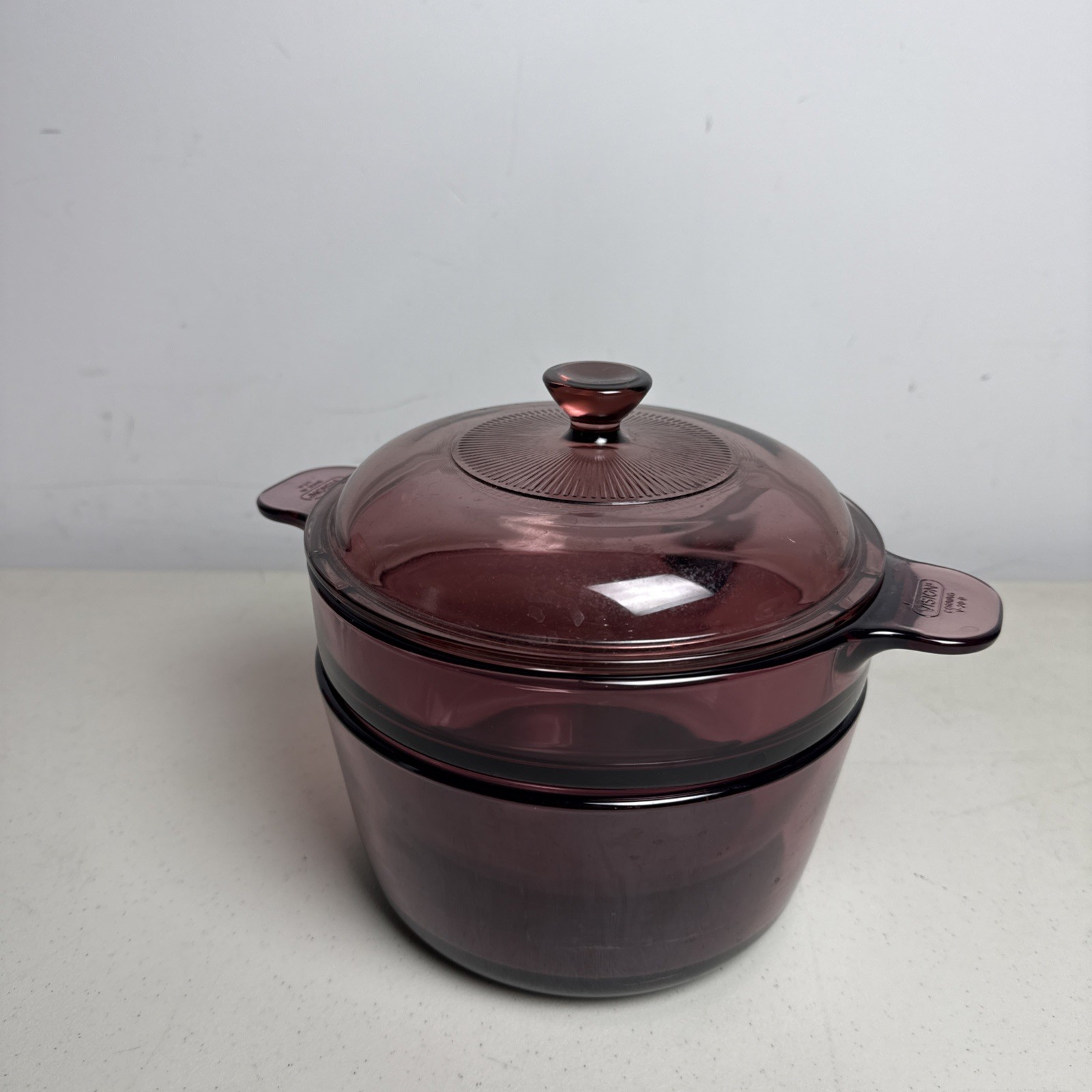 Vintage Pyrex Visions Cranberry Corning Corelle 1.5L Double Boiler w Insert Lid