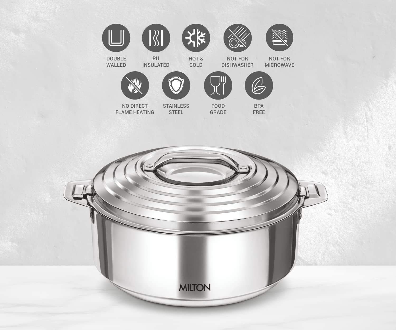 Milton Galaxia 2500 Insulated Stainless Steel Casserole 2.6 Qt 10 Cups Silver