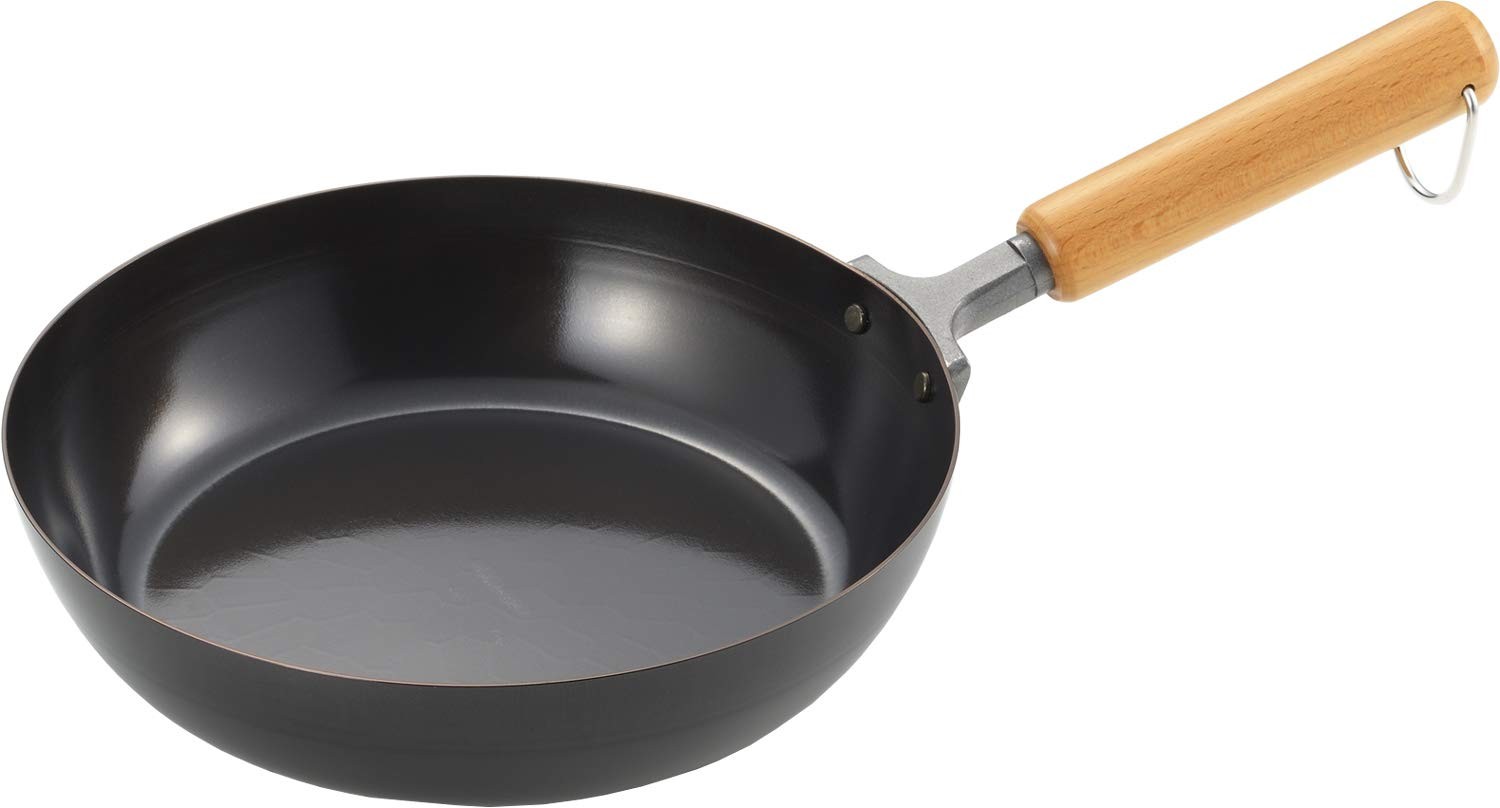 Yoshikawa New Gourmet Power SJ3168 22cm Iron Frying Pan with Wooden Handle, Indu