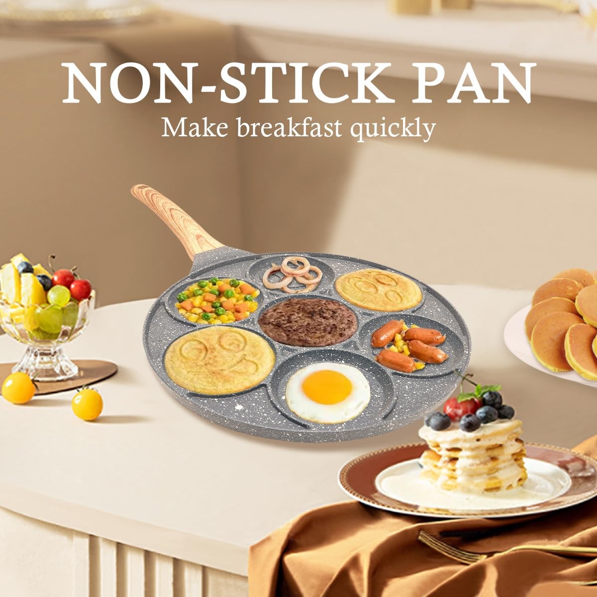 Pancake Pan Nonstick – 10 Inch Pancake Maker Pan With 7-Cup Mold Blini Pan Si…