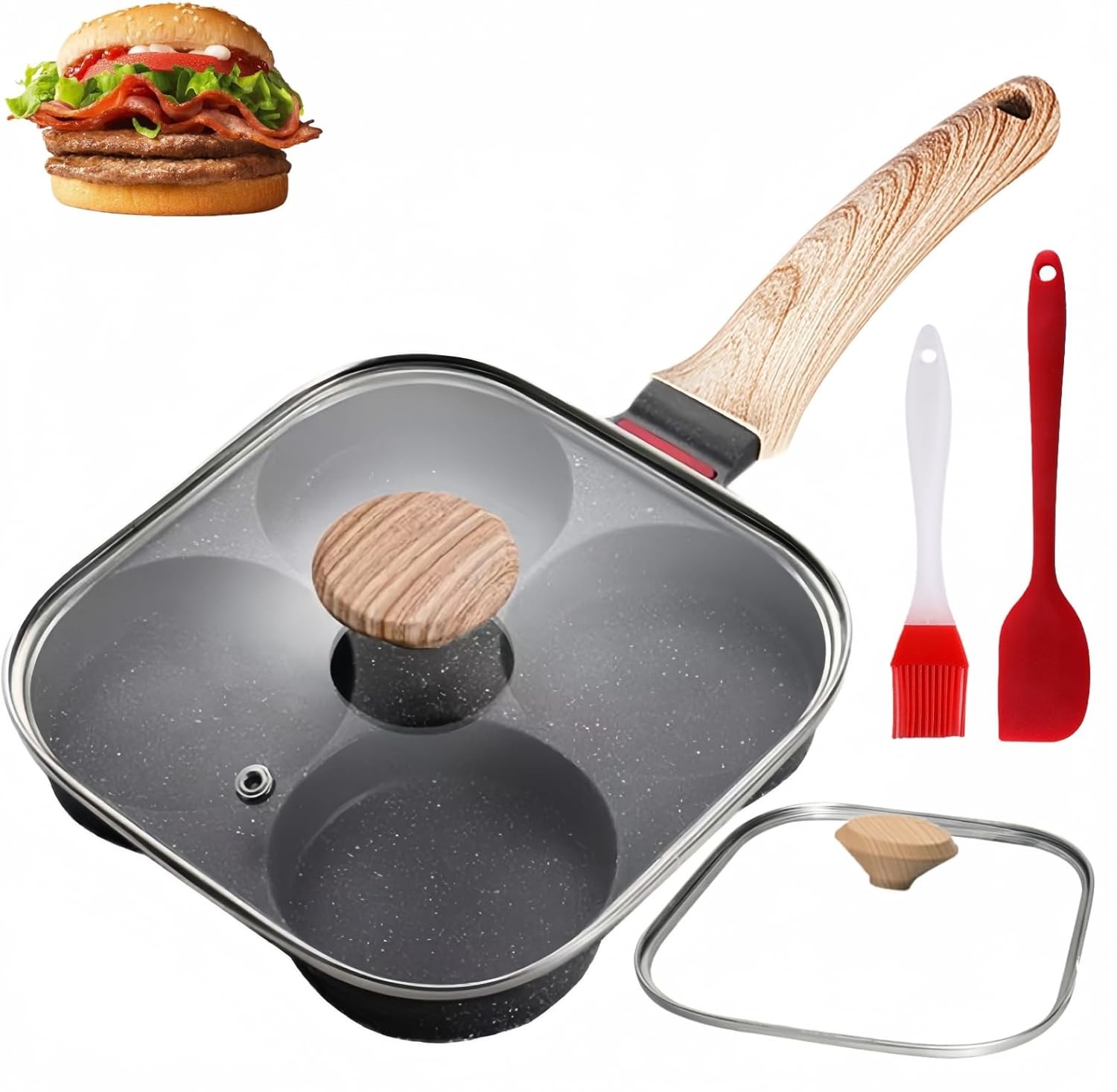 Egg Pan With Lid 4-Cup Nonstick, and Healthy Granite Egg Frying Pan, Versatile