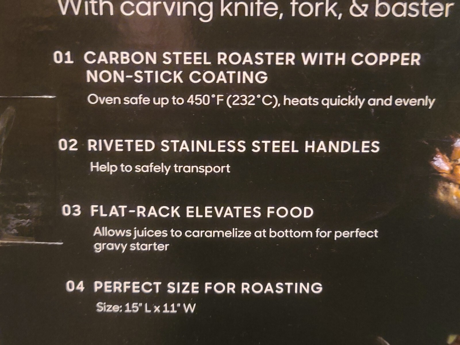 NEW IN BOX Sharper Image Nonstick Roasting Pan with Carving Knife Fork & Baster
