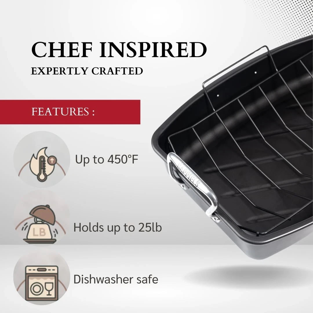 17 x 13 inch Roasting Pan with Rack, 20-25 lb Large Turkey Roasting Pan for O…