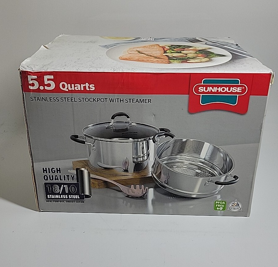 Sunhouse 5.5 Quarts Multipurpose Stock Pot and Steamer Pot with PFOA-free