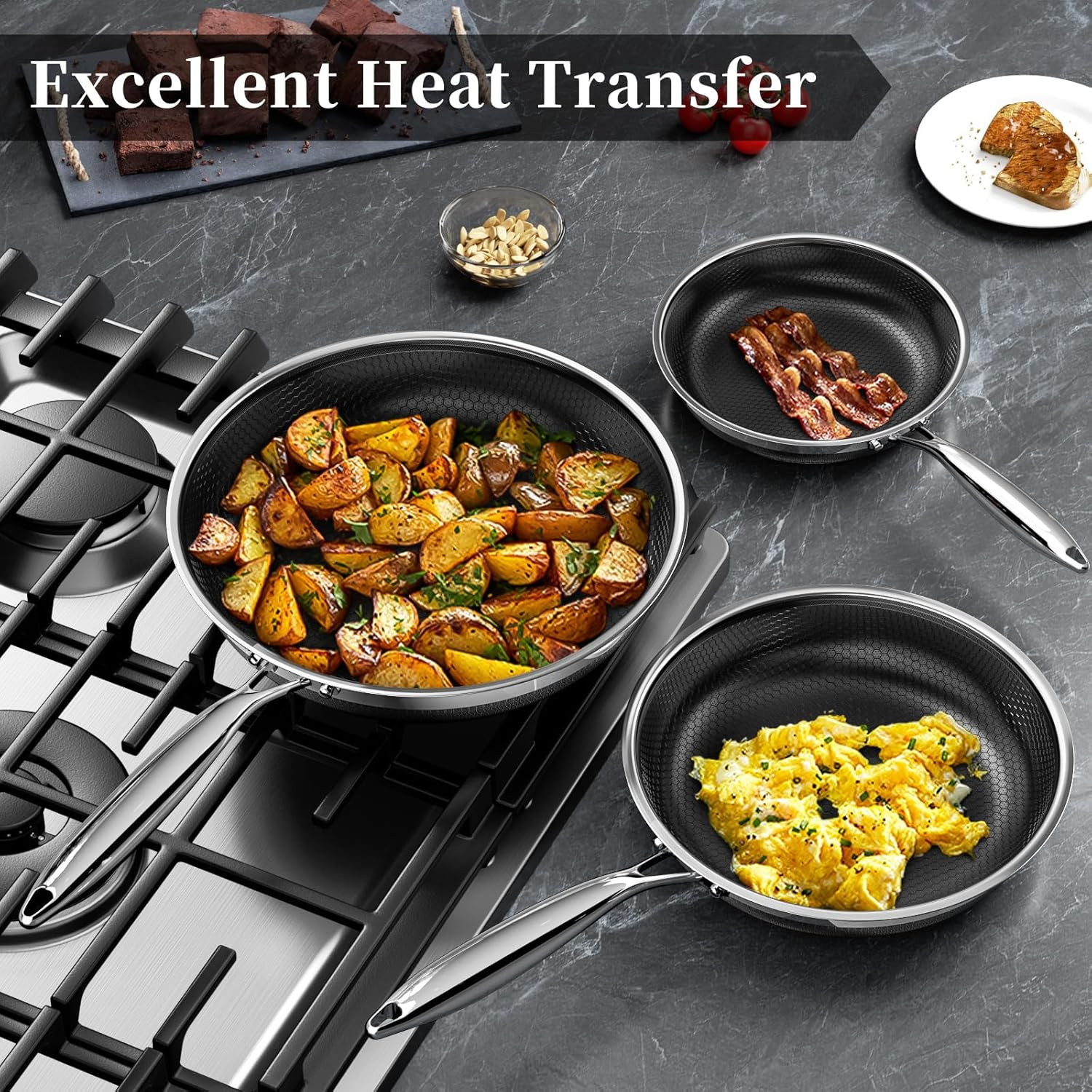 Nonstick Frying Pans 8 Inch Hybrid Tri-Ply Stainless Steel Frying Pan Skillet Ti