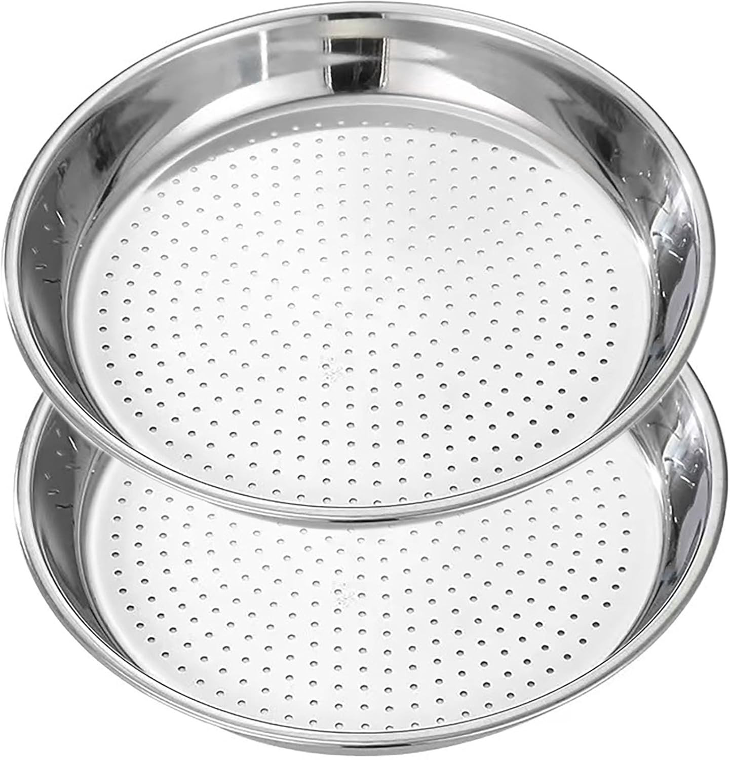 2-Pack 12.6″ Stainless Steel Steamer Plates Round Food Steaming Net Silver