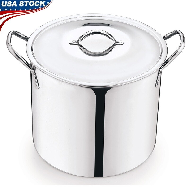 Stainless Steel 12 Quart Stock Pot W/ Metal Lid Stay Cool Handles Cookware New