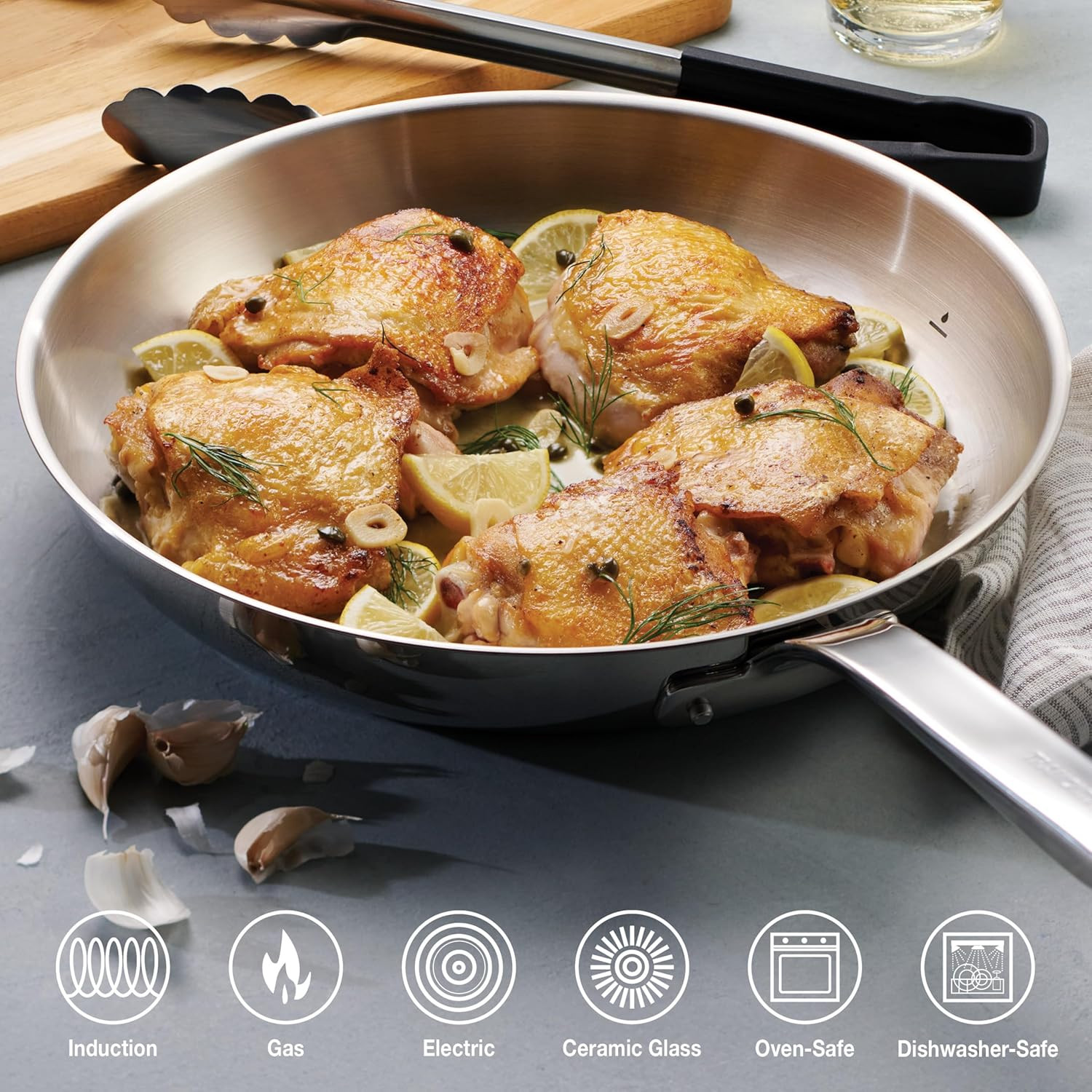 14-Piece Tri-Ply Stainless Steel Cookware Set with Glass Lids