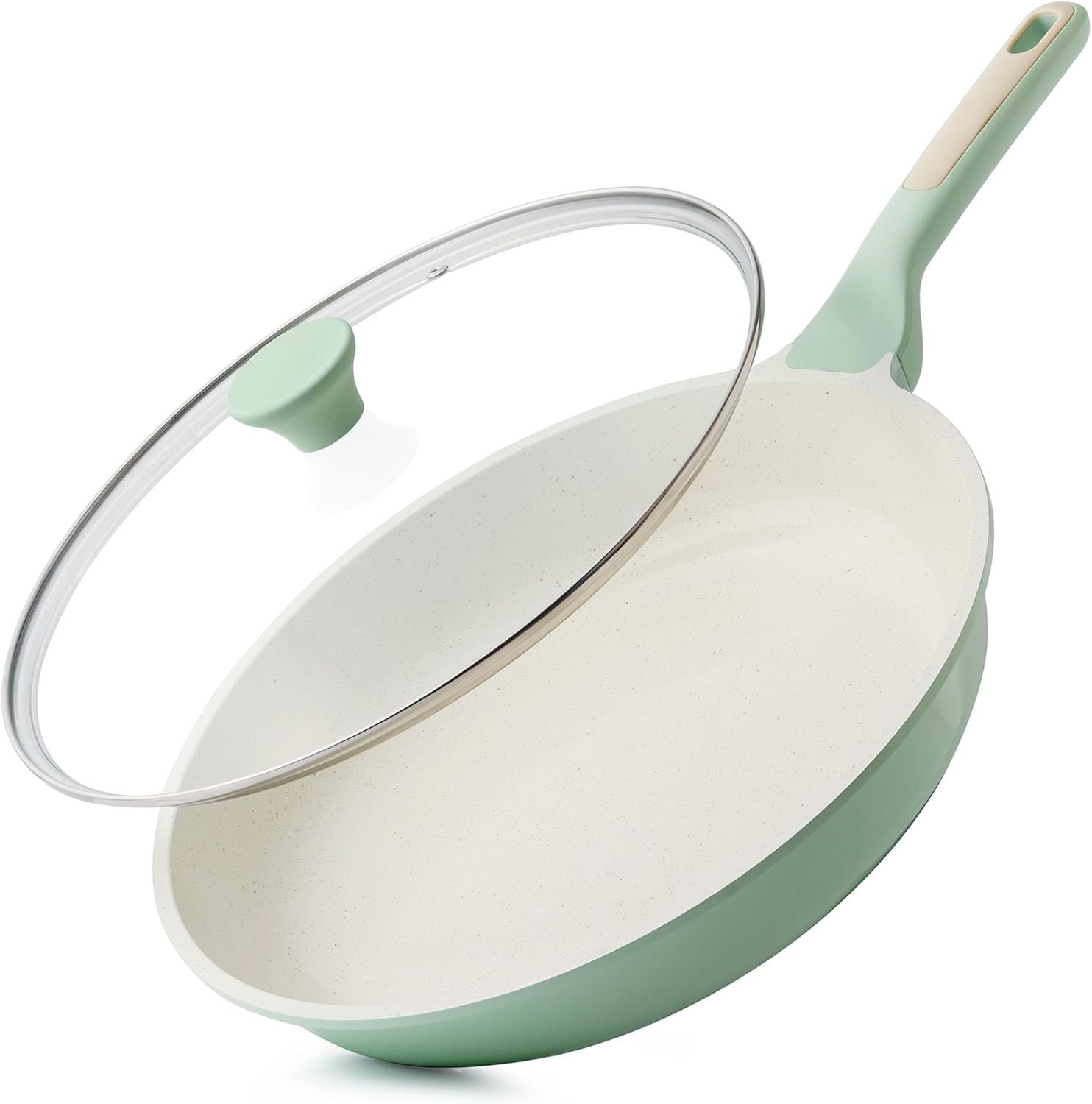 Super Nonstick 10-Inch Frying Pan with Lid – Safe and Easy to Clean, Mint Green