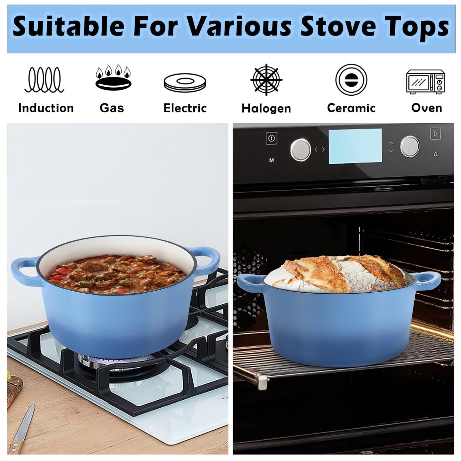 TeamFar 6QT Dutch Oven with Lid, Enameled Nonstick Cast Iron Dutch Oven Cooking