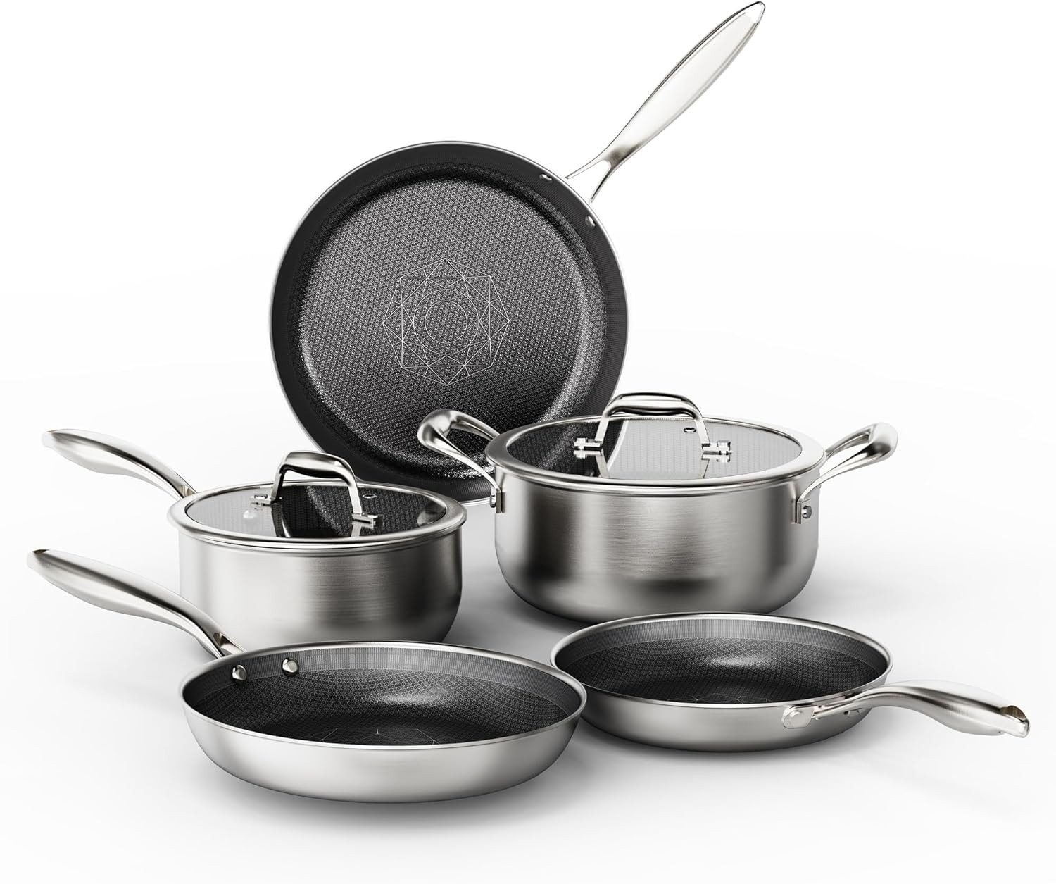 Stainless Steel 7PCS Cookware Set, Non-Toxic, Induction, Dishwasher Safe