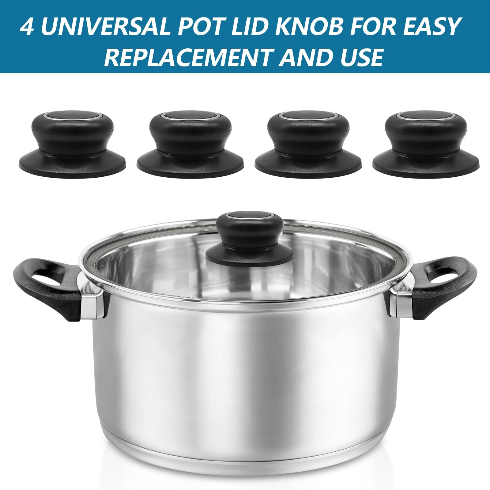 4 PCS Pot Lid Top Replacement Knob Universal Pot Lid Knob Handle, Heat Resist…
