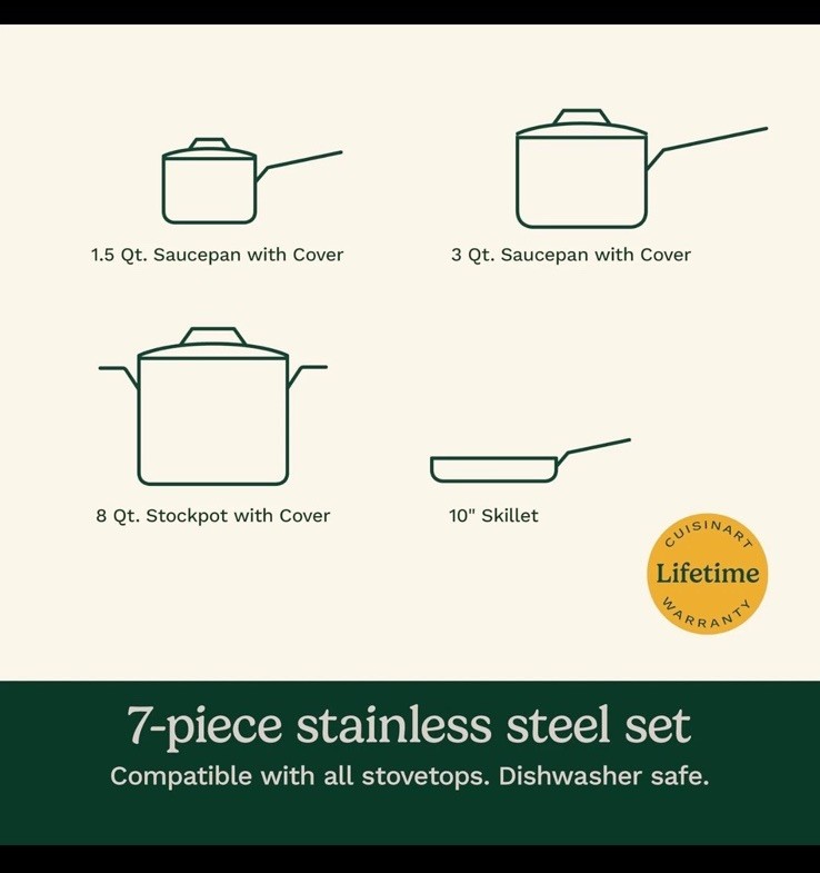 Cuisinart 7-Piece Cookware Set, Chef’s Classic Stainless Steel Collection, 77-7P