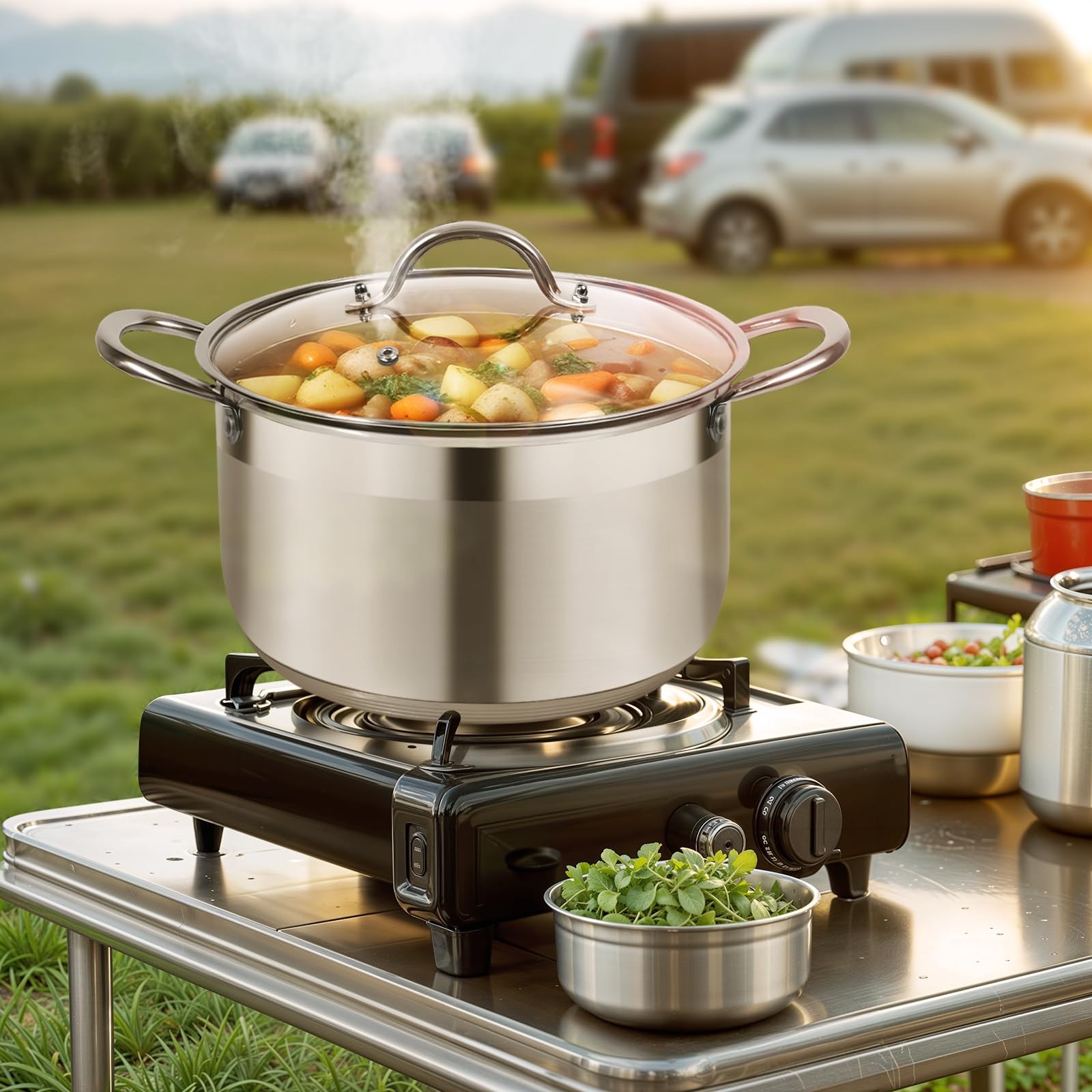 Stainless Steel Stock Pot – 5 Quart Heavy Duty Induction Cooking Pot with Vis…