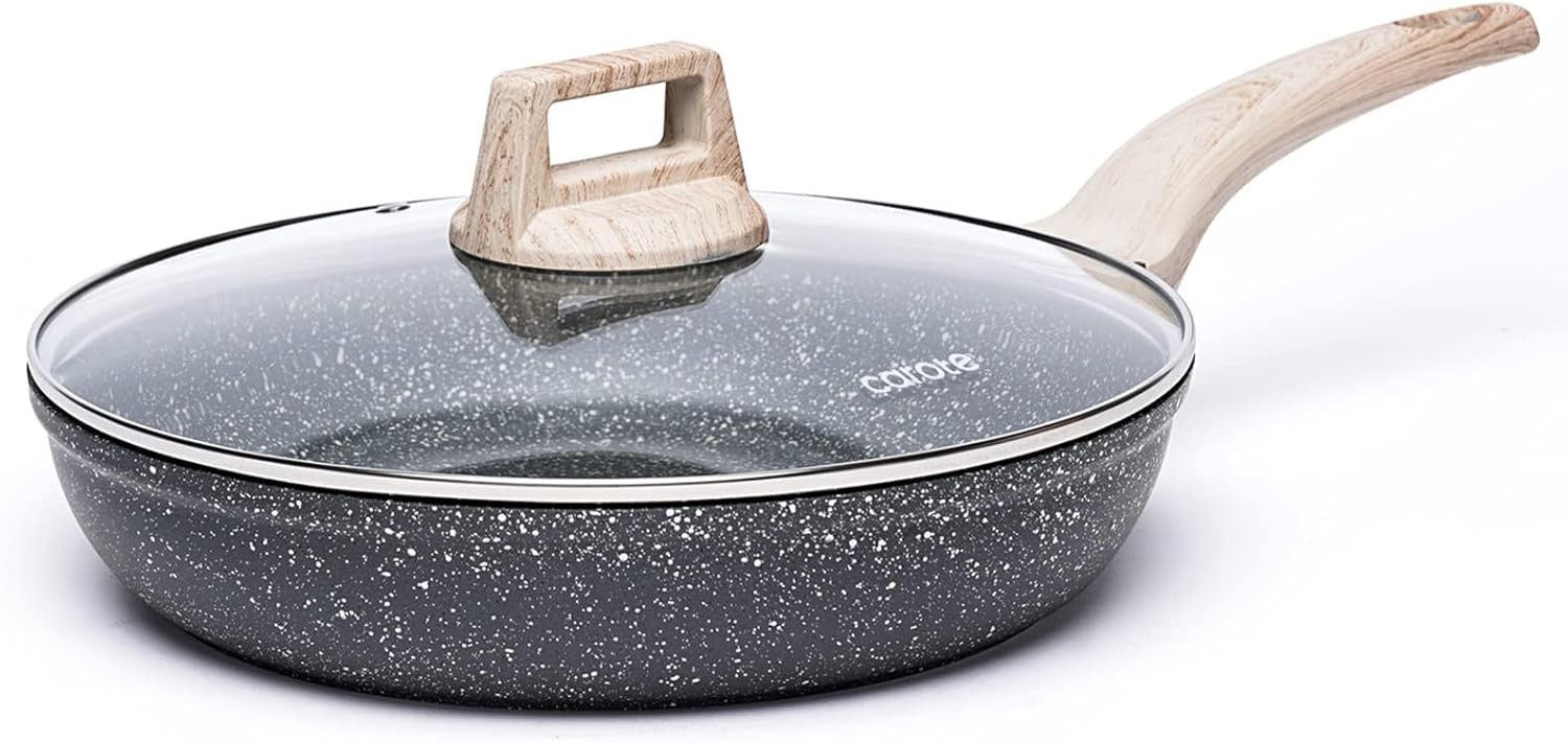 Non Stick Frying Pan Skillet, 8″ Nonstick Fry Pan with Glass Lid,Classic Granite