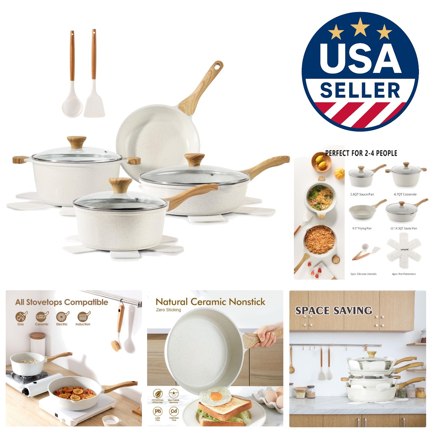 Versatile Nonstick Ceramic Cookware Set, 13-Piece – Perfect for Healthy Cooking