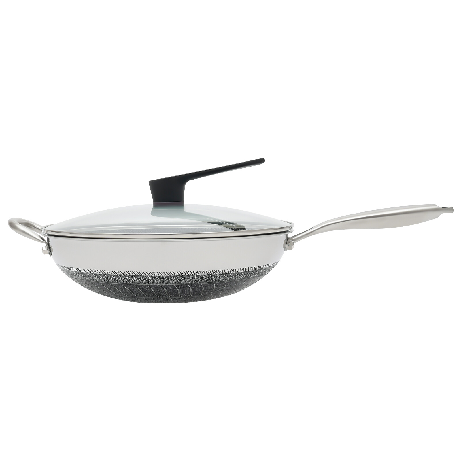 Non Stick Double Sided Honeycomb Cooking Frying Wok Pan with Lid Stainless Steel