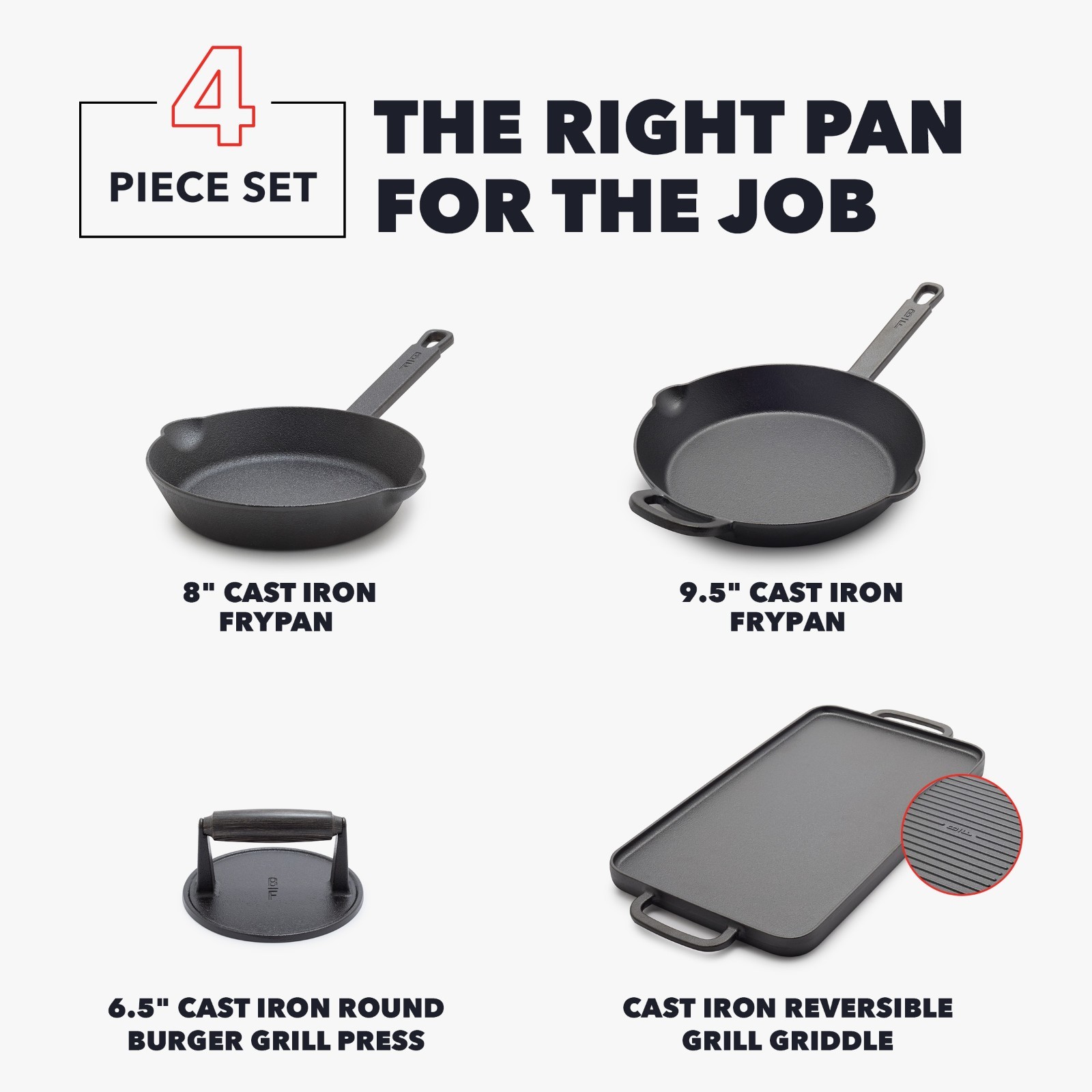 Bobby Flay by GreenPan – 4-Piece Pre-Seasoned Cast Iron Skillet Cookware Set
