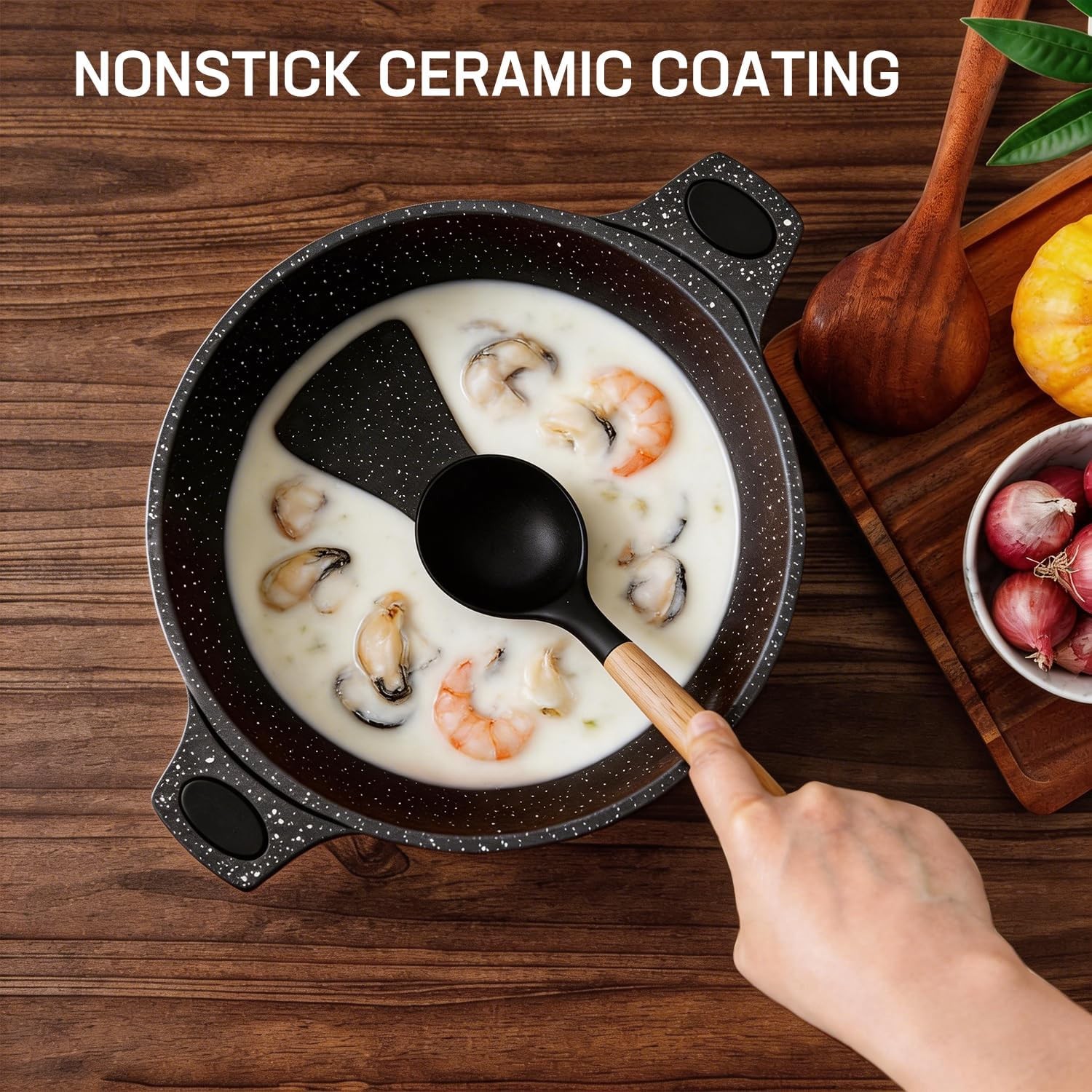 16PCS Cookware Set – Home Nonstick Stock Pot with Glass Lid, Pots and Pans Set,