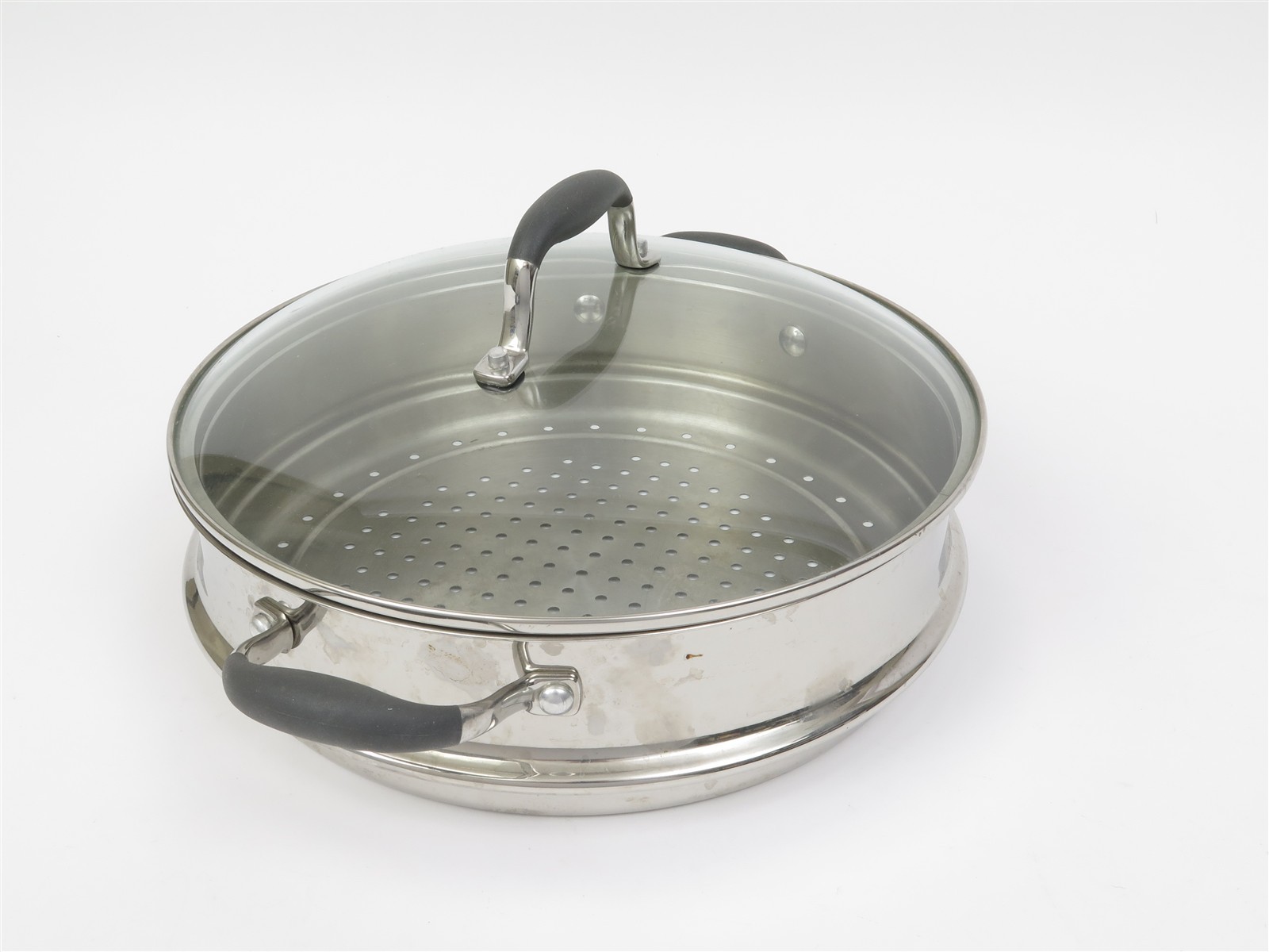 Stainless Steel Steamer Strainer Pot Insert 13″D x 3.5″ H Lid and Two Handles