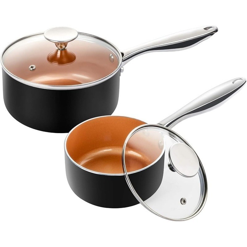 Nonstick Ceramic Titanium Saucepan Set Heat Resistant Glass Lid Easy Clean New
