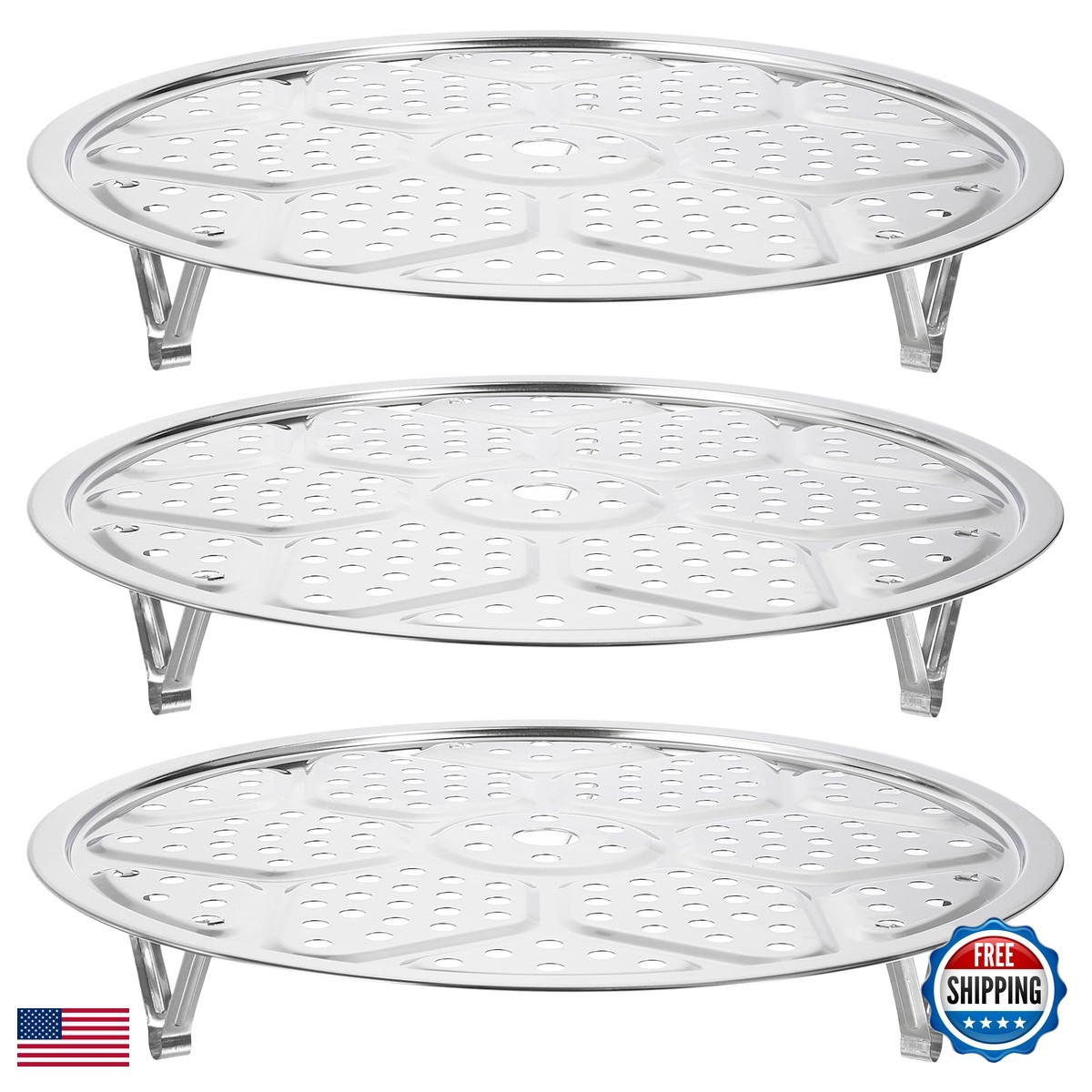 Uxcell 3Pcs Stainless Steel Steamer Rack Stand 11.8 Inches Pot Steaming Tray
