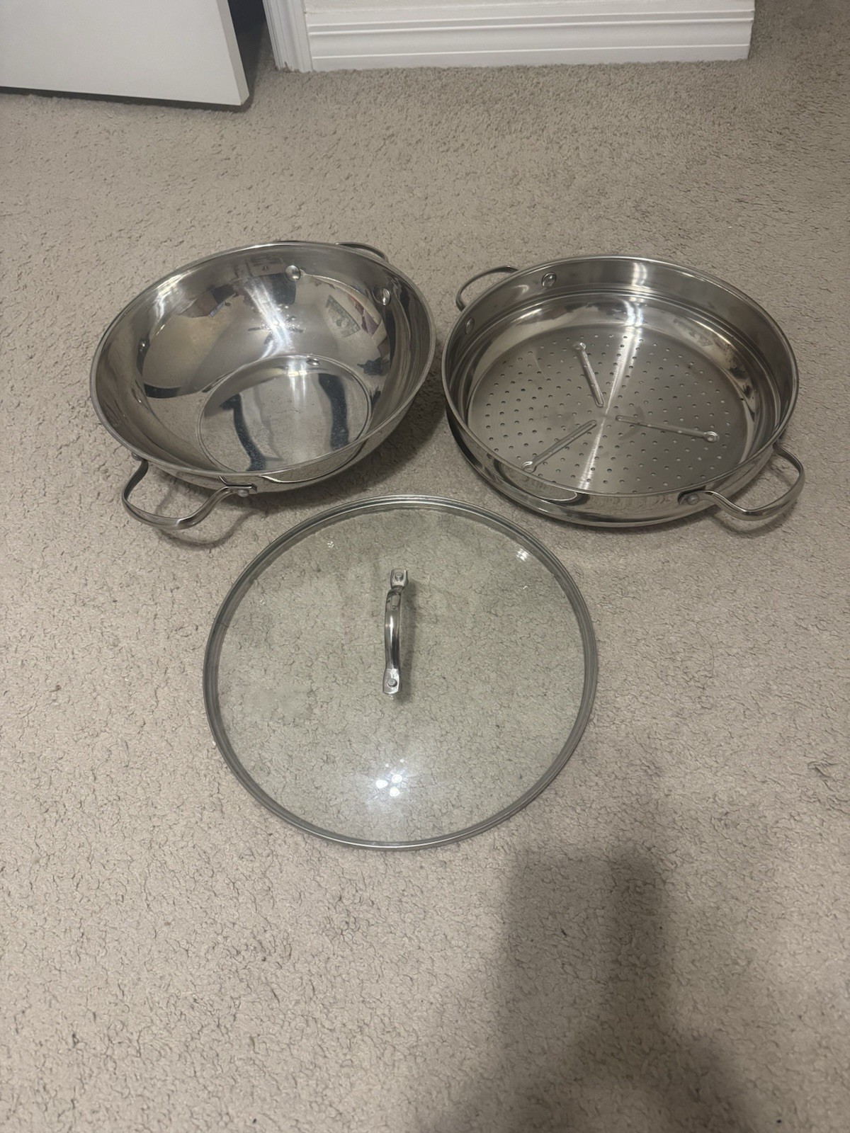 H.T. Traders 13” 3pc Professional Stainless Steel Steam-Wok