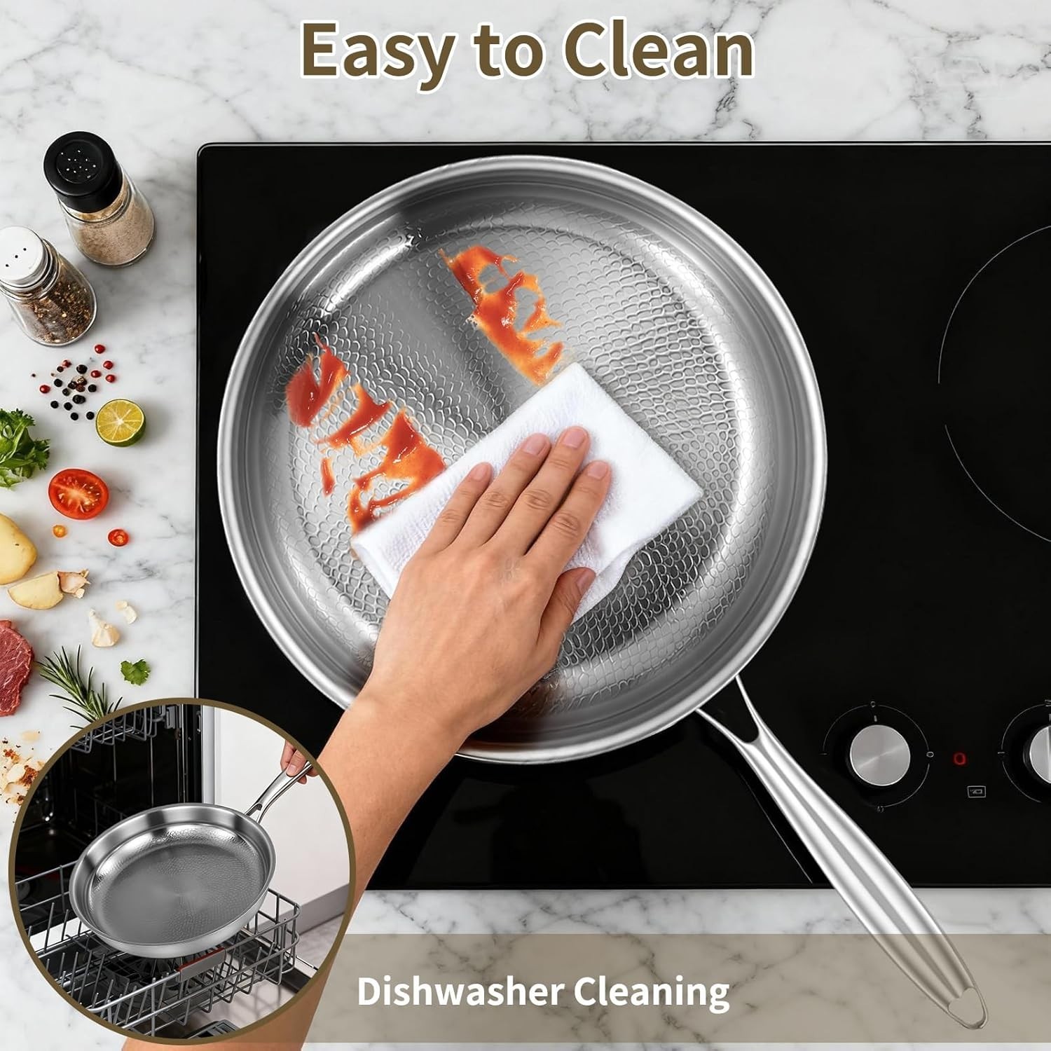 10.2In Titanium Hammered Pan Pro for Cooking, Titanium Pan with Lid