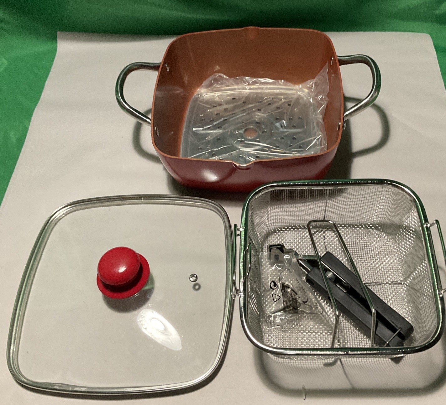 Moss & Stone Copper 5 Piece Set Chef Cookware, 9.6” Non Stick Pan, Deep Square