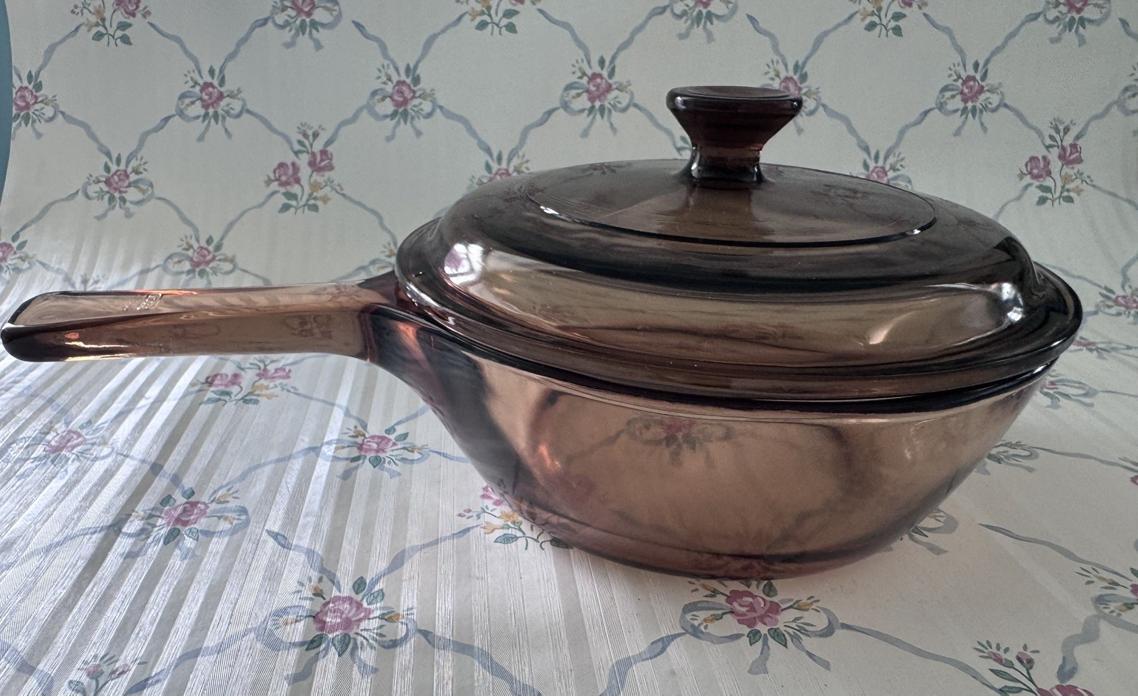 Vtg Visionware Skillet Corning Amber 5.5″ Fry Pan w/ Pyrex Lid USA