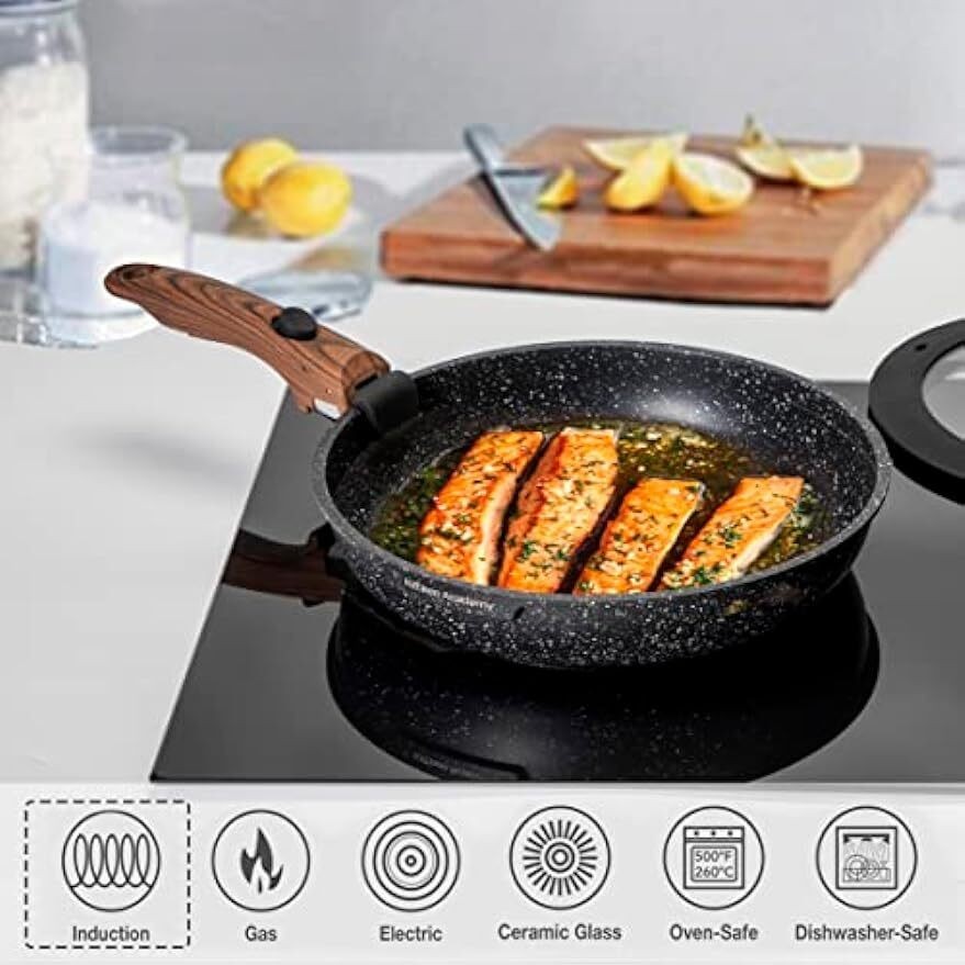 10 Pcs Non Stick Cookware Sets Pots Pans Removable Handle Stackable Cooking New