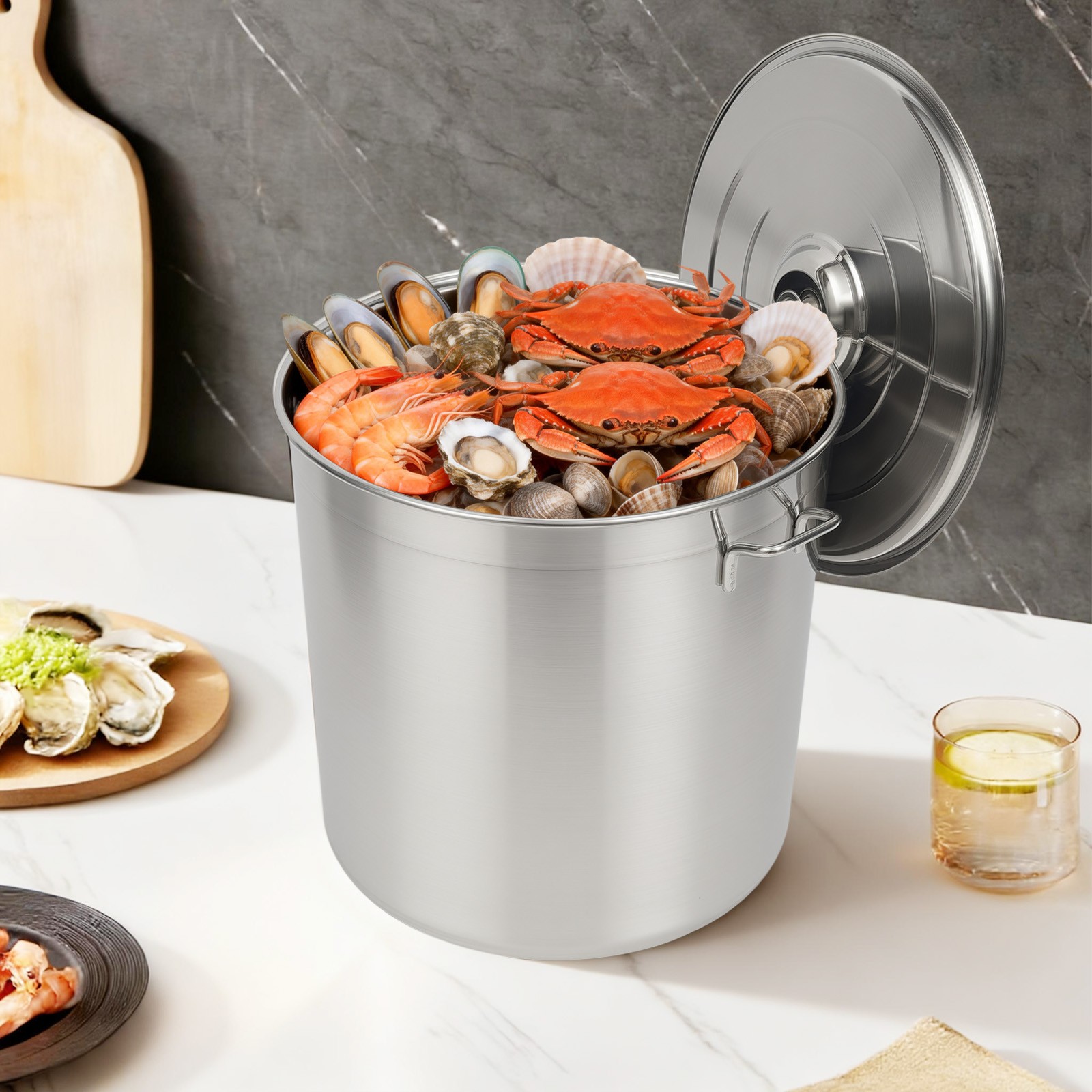 50L/52.8Qt Stock Pot Stainless Steel Stock Pot Kitchen Cooking Pot w/ Basket