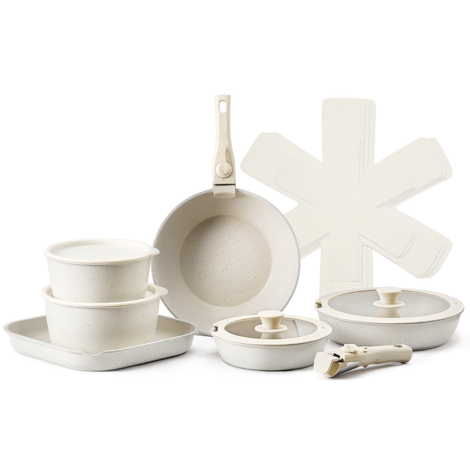 17 Pcs Pots and Pans Set Granite Nonstick Kitchen Cookware Sets Induction White