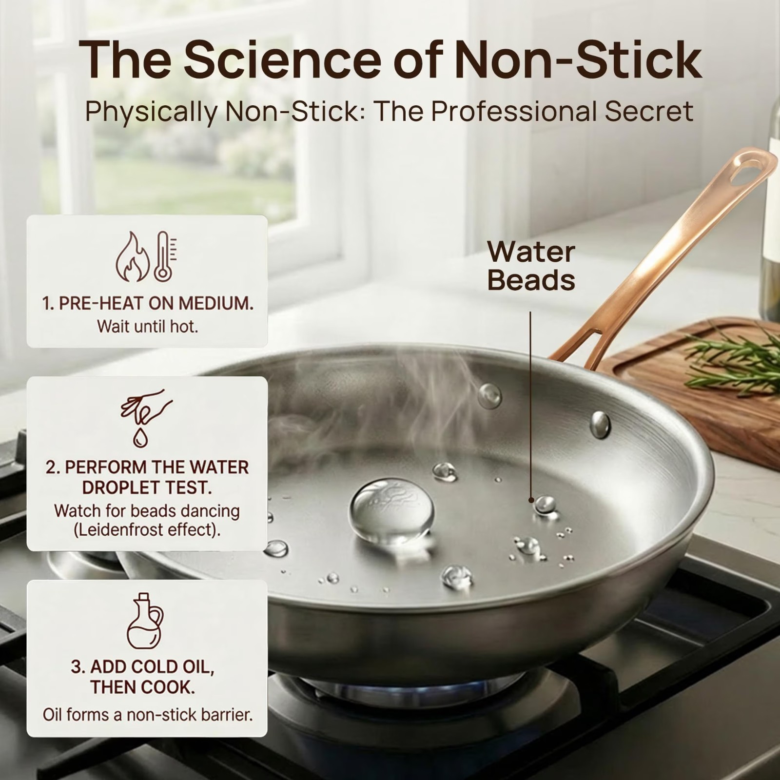 11 Inch Tri-Ply Stainless Steel Pan, Retro Skillet with Tempered Glass Lid, Coo